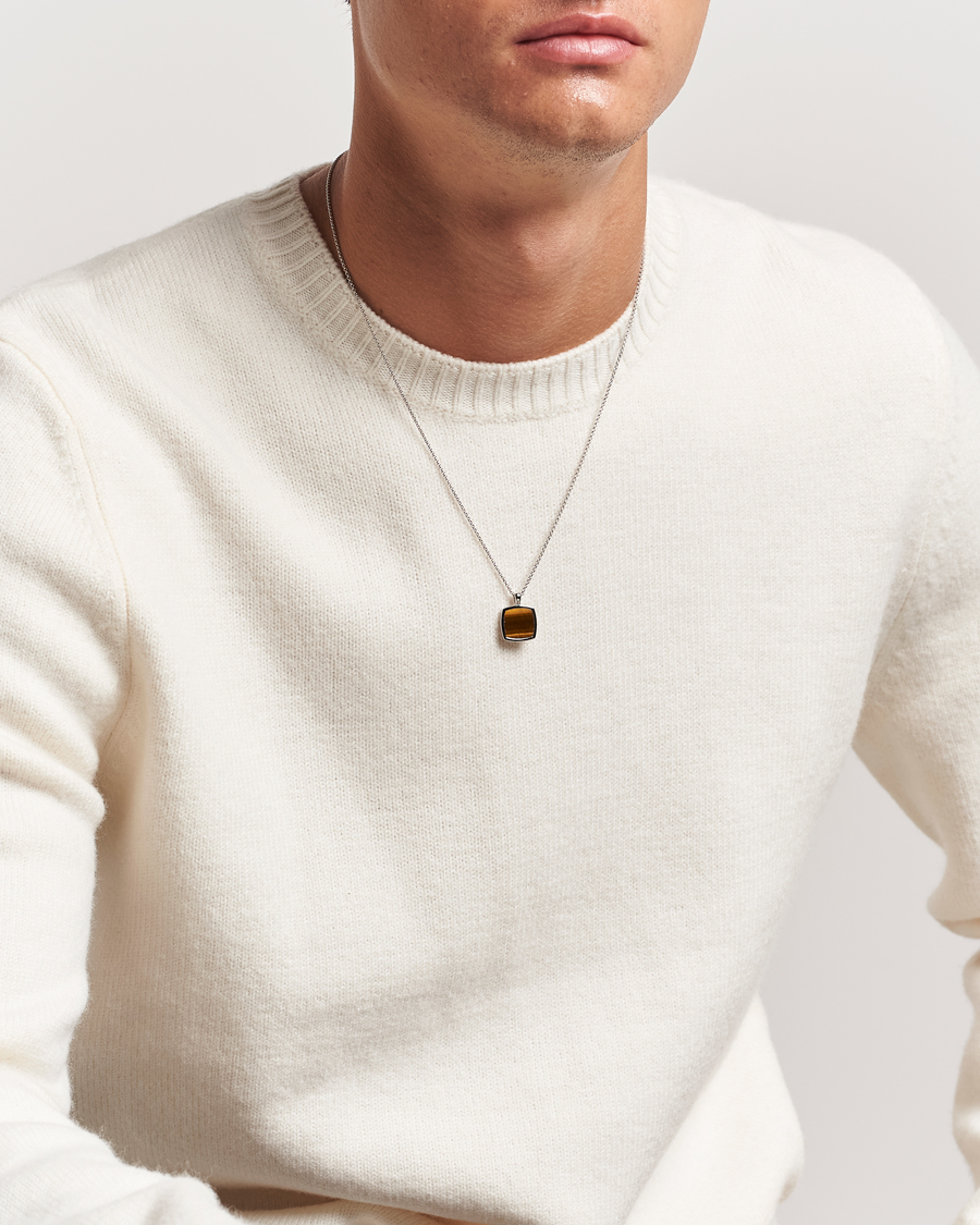Men | Jewellery | Tom Wood | Cushion Pendant Tiger Eye Silver