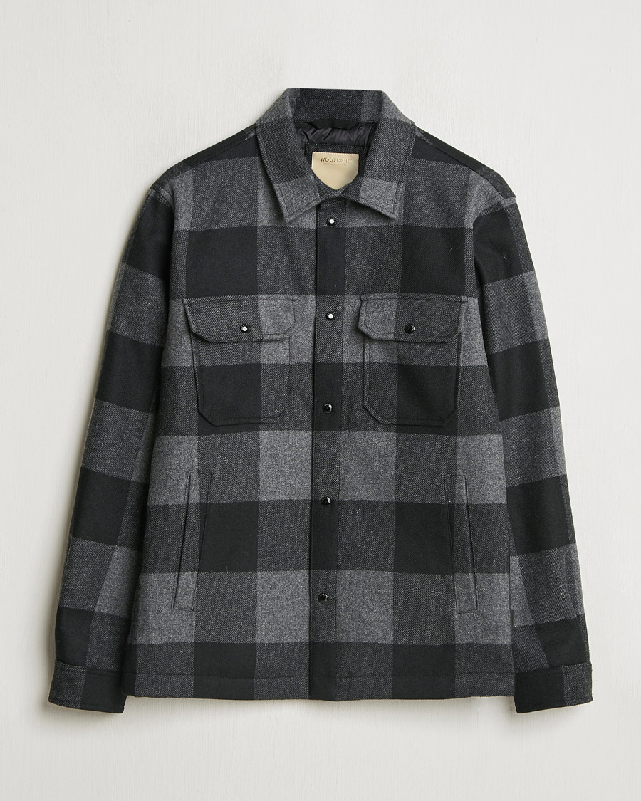 Men | Coats & Jackets | Woolrich | Alaskan Melton Wool Overshirt Charcoal Buffalo