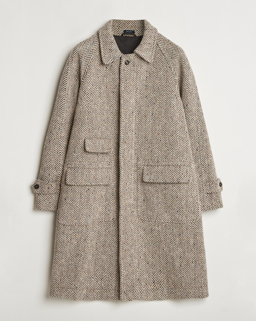 Men | Coats & Jackets | Drake's | Herringbone Tweed Raglan Coat Oat Fleck