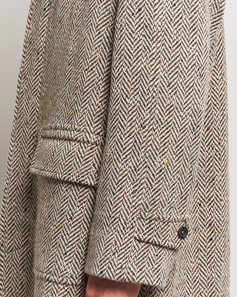 Men | Coats & Jackets | Drake's | Herringbone Tweed Raglan Coat Oat Fleck