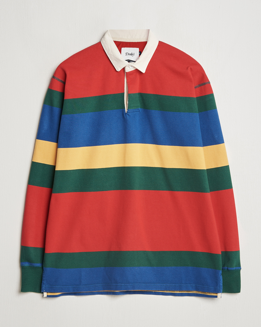Men | Sweaters & Knitwear | Drake's | Multi Striped Rugby Shirt Red/Green/Blue