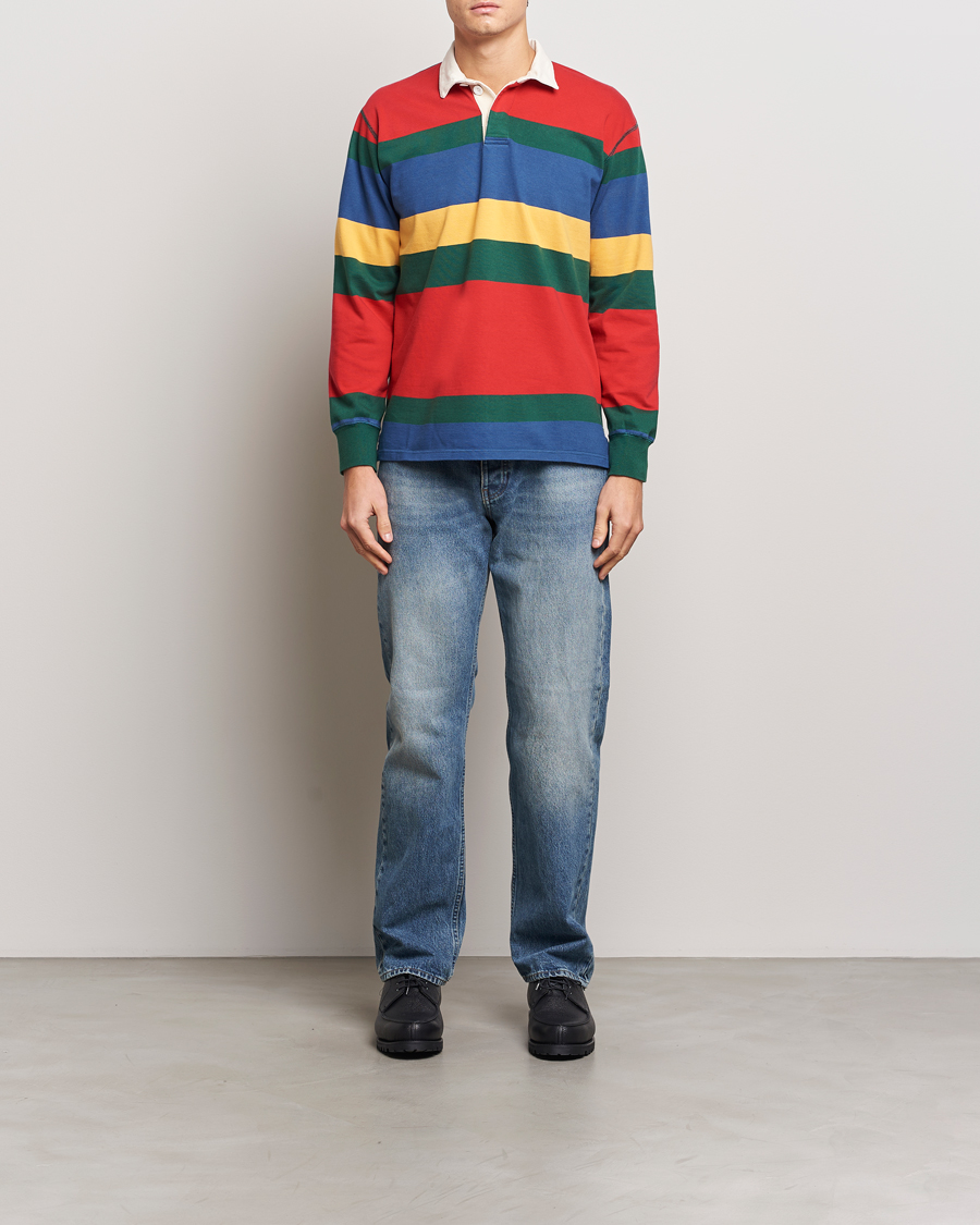 Drake's Multi Striped Rugby Shirt Red/Green/Blue at CareOfCarl.com