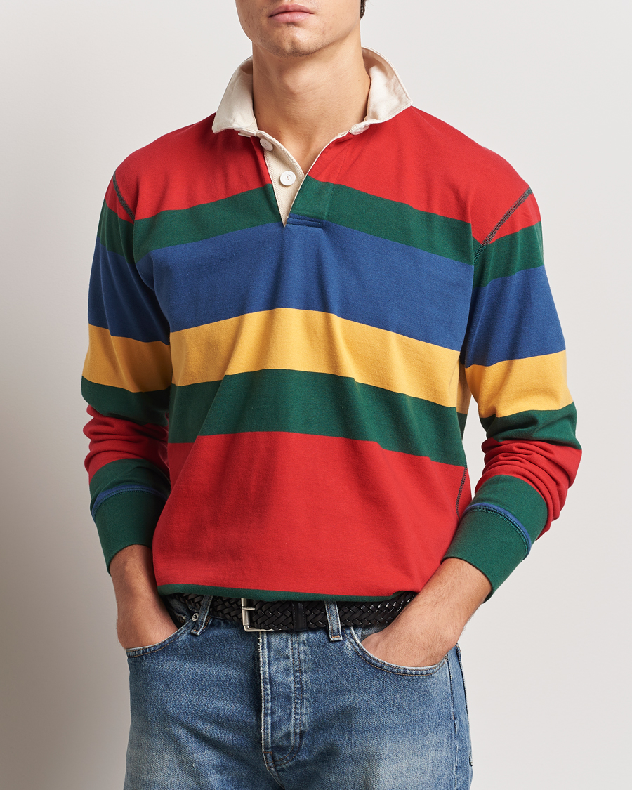 Men | Sweaters & Knitwear | Drake's | Multi Striped Rugby Shirt Red/Green/Blue