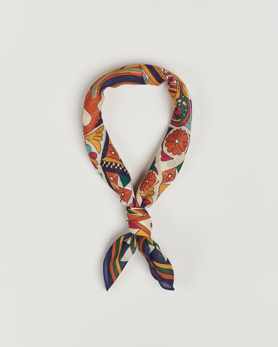 Men | Drake's Maharaja Print Wool/Silk Bandana Navy/Yellow | Drake's | Maharaja Print Wool/Silk Bandana Navy/Yellow