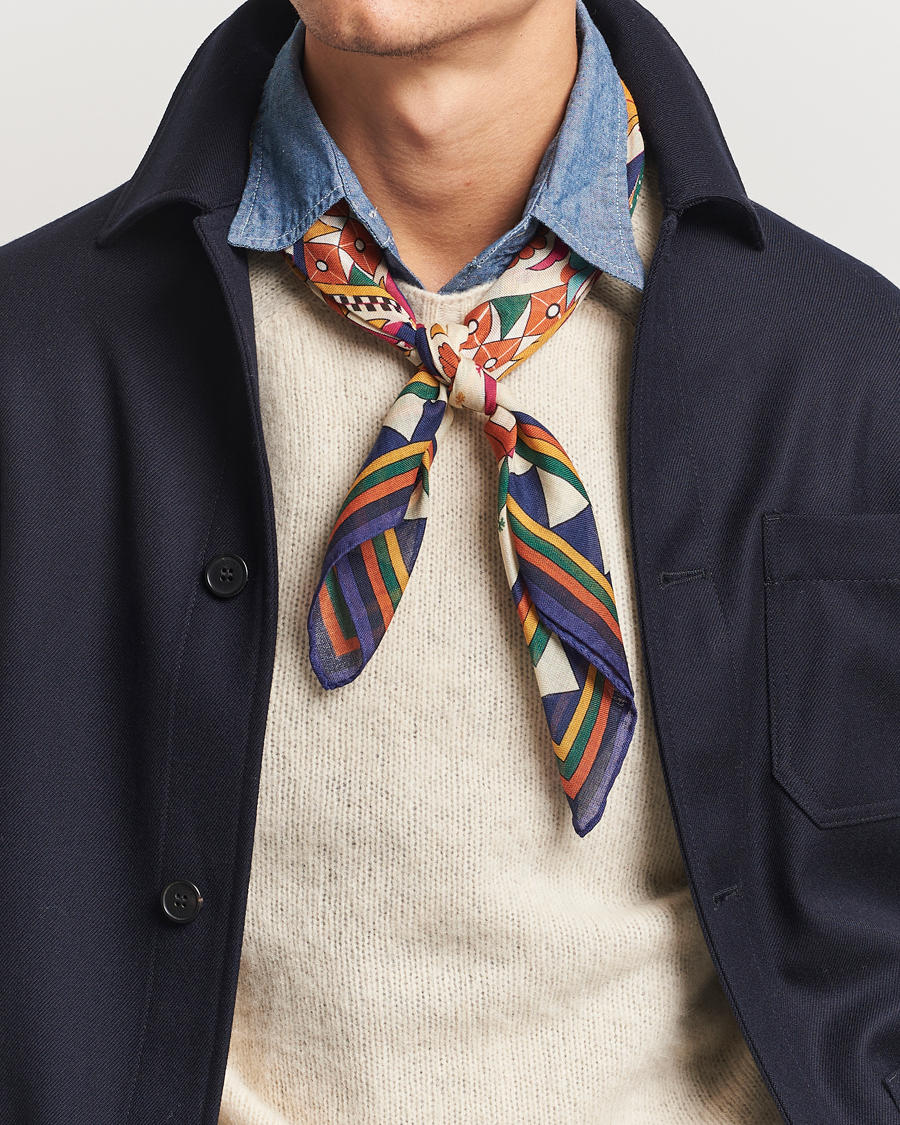 Men | Drake's Maharaja Print Wool/Silk Bandana Navy/Yellow | Drake's | Maharaja Print Wool/Silk Bandana Navy/Yellow
