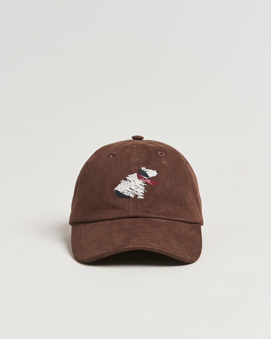 Men | Drake's Embroidered Dog Heavy Twill Cap Brown | Drake's | Embroidered Dog Heavy Twill Cap Brown