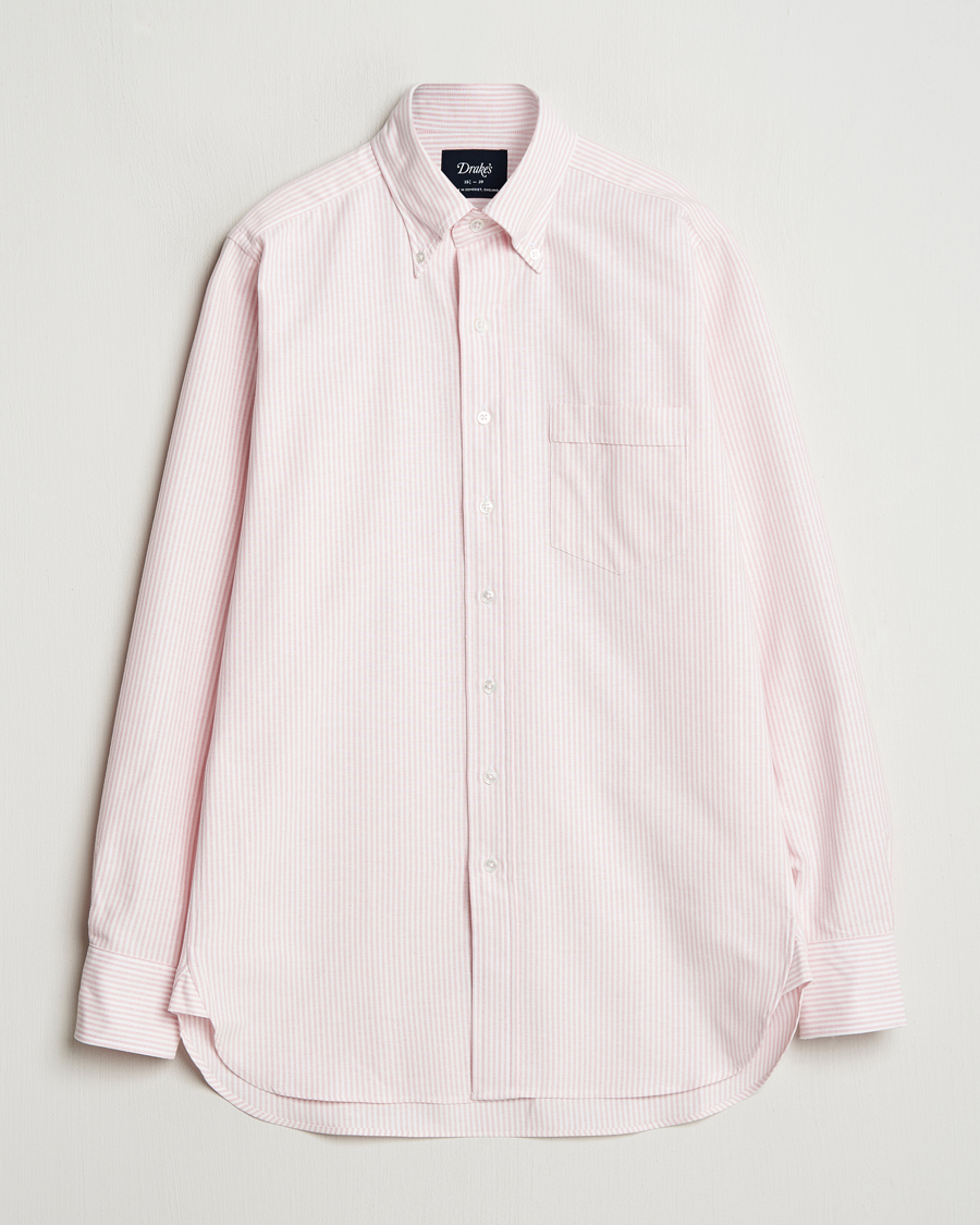 Men | Shirts | Drake's | Striped Button Down Oxford Shirt Pink
