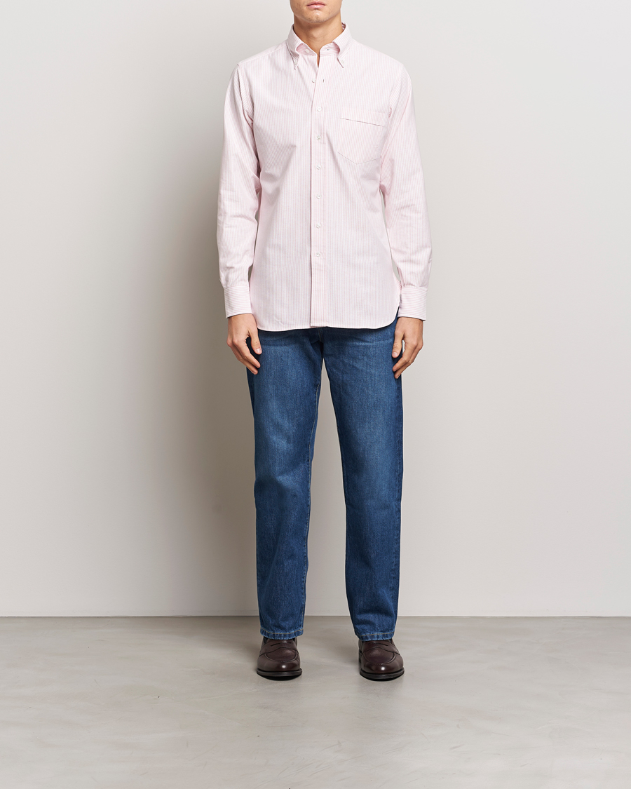 Men | Shirts | Drake's | Striped Button Down Oxford Shirt Pink