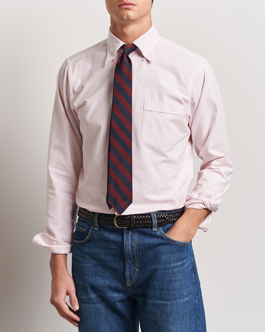Men | Shirts | Drake's | Striped Button Down Oxford Shirt Pink
