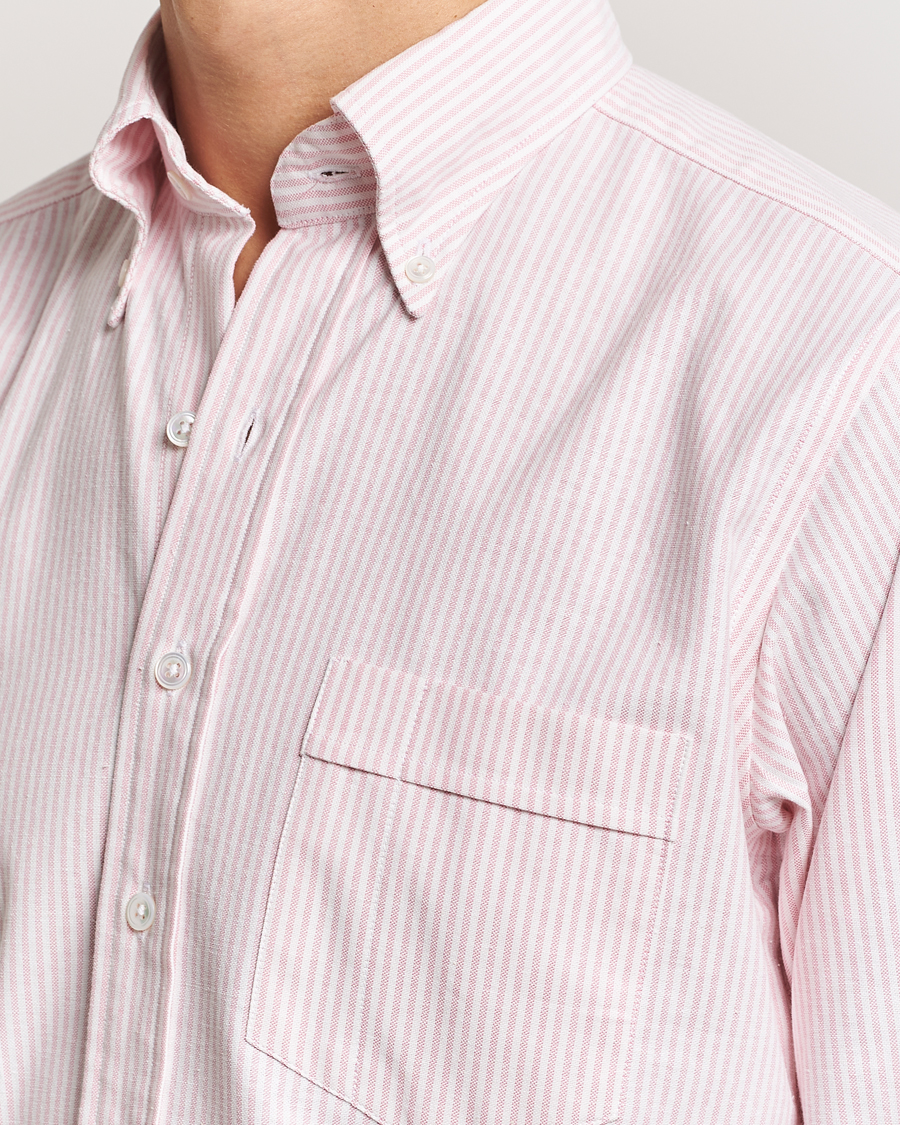 Men | Shirts | Drake's | Striped Button Down Oxford Shirt Pink