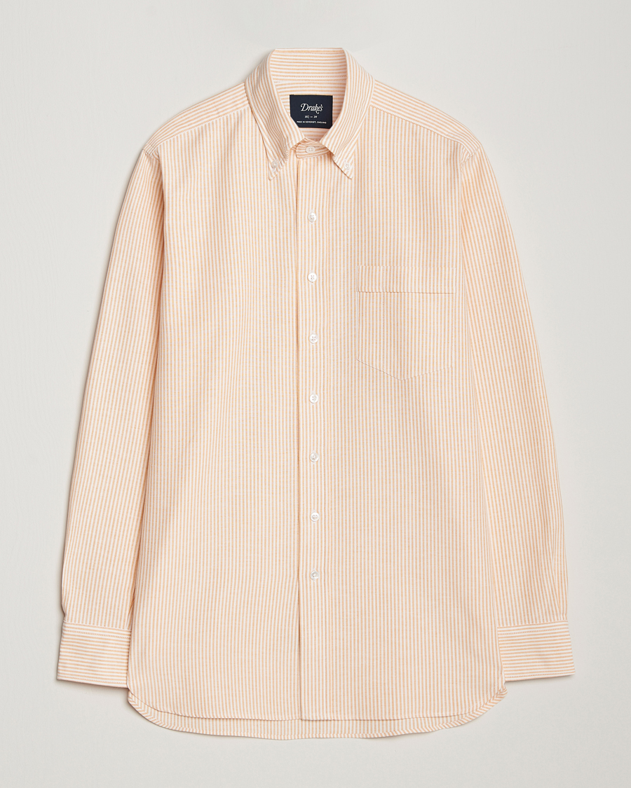 Men | Shirts | Drake's | Striped Button Down Oxford Shirt Orange