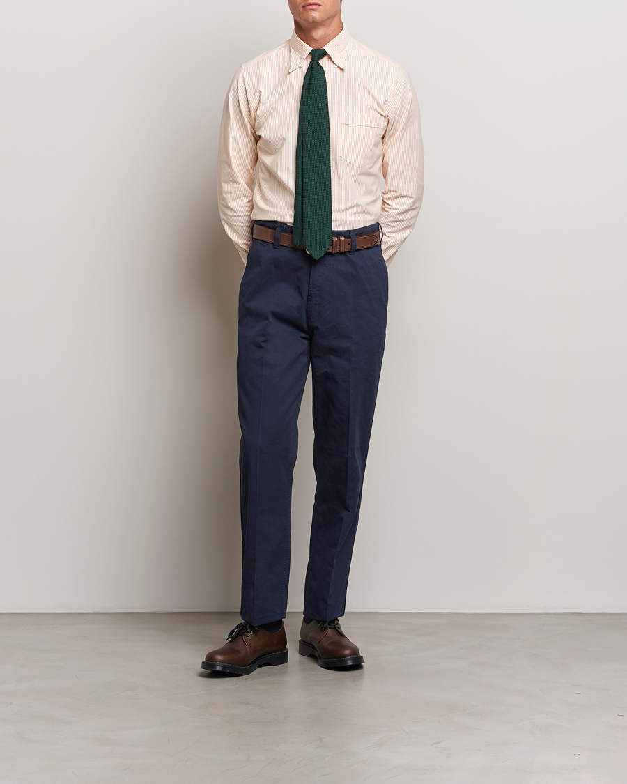 Men | Shirts | Drake's | Striped Button Down Oxford Shirt Orange