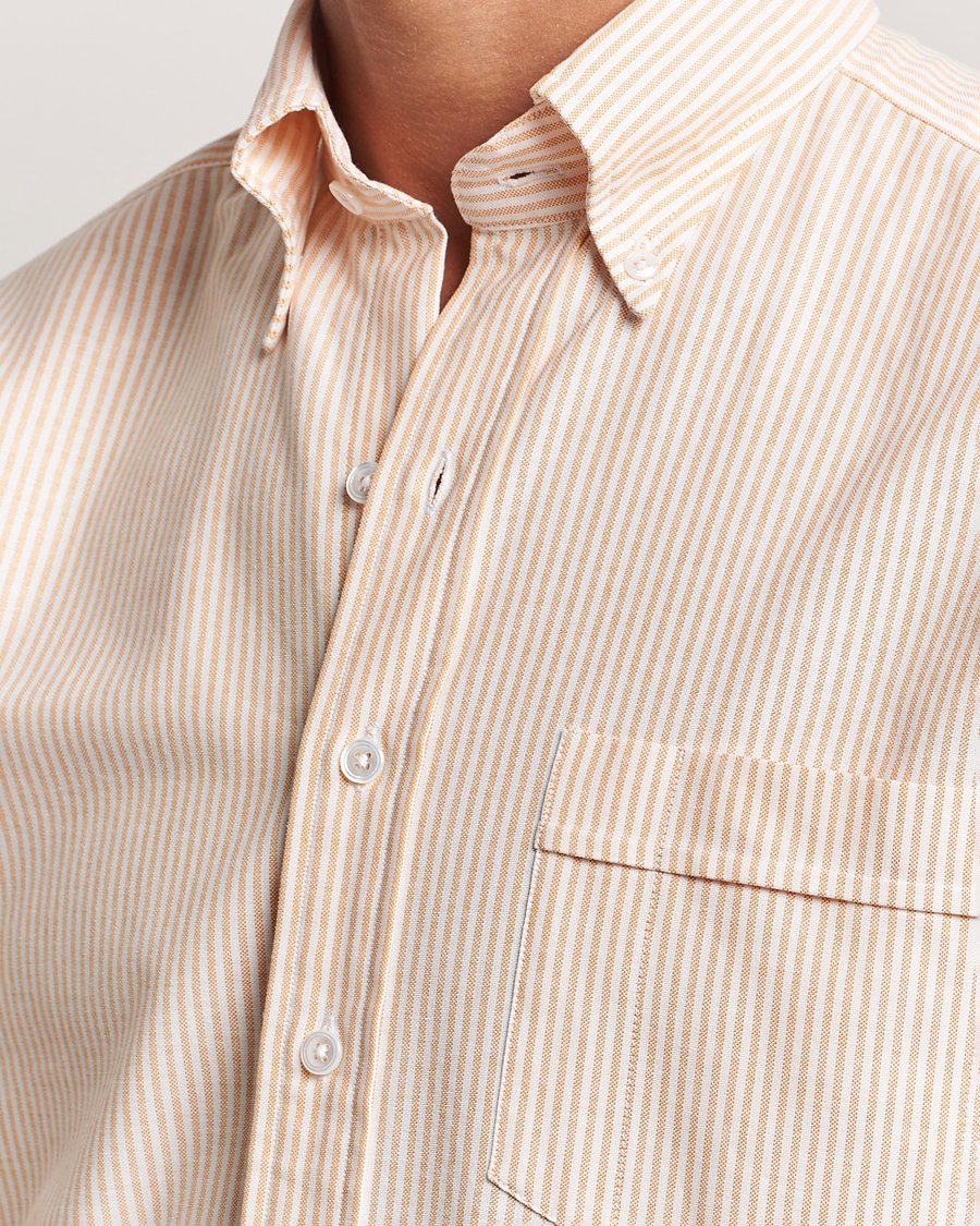 Men | Shirts | Drake's | Striped Button Down Oxford Shirt Orange