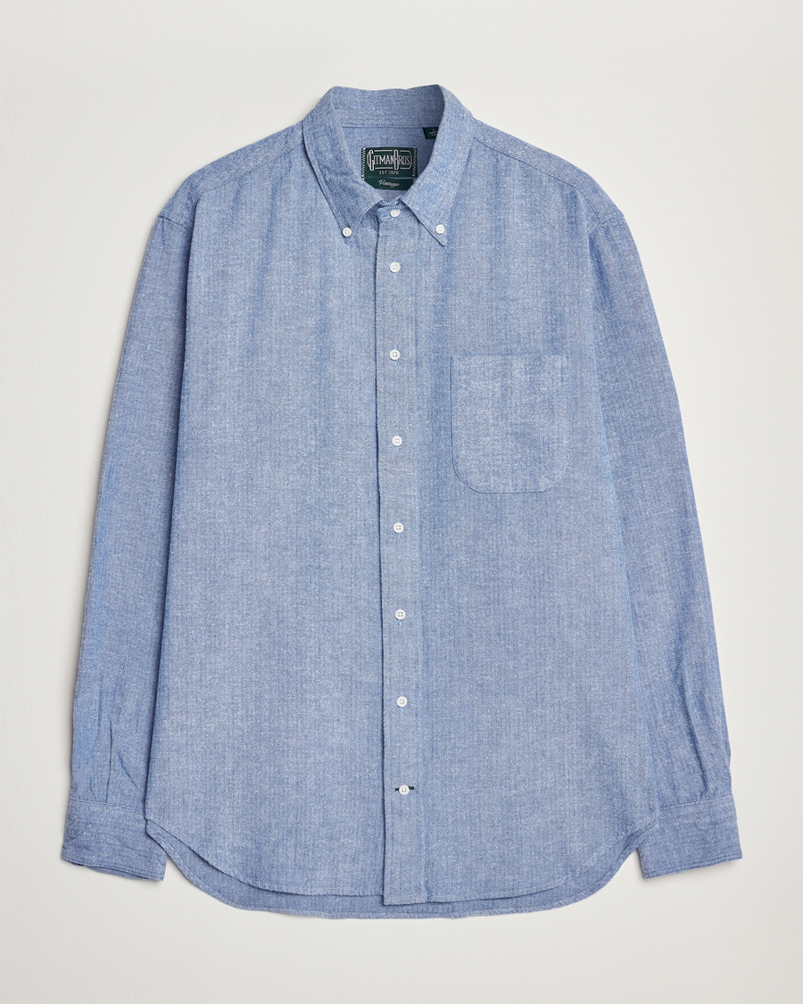 Men | Shirts | Gitman Vintage | Button Down Shetland Flannel Shirt Light Blue