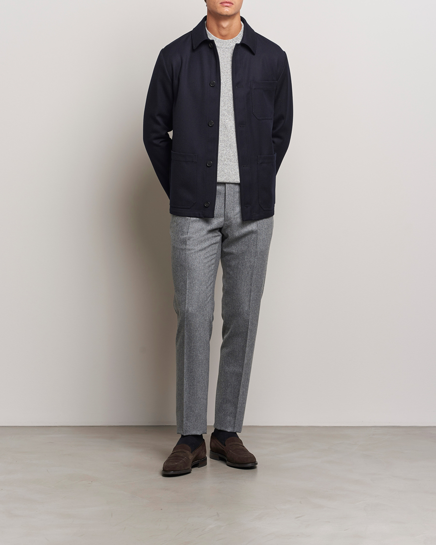Men | Trousers | Incotex | Slim Fit Carded Flannel Trousers Grey Melange