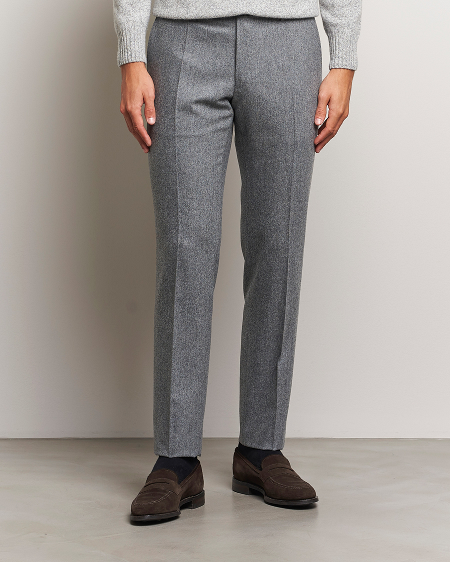 Men | Trousers | Incotex | Slim Fit Carded Flannel Trousers Grey Melange