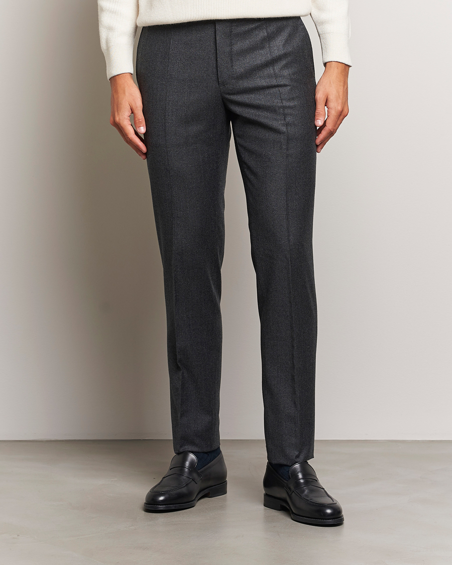 Men | Trousers | Incotex | Slim Fit Houndstooth Flannel Trousers Light Grey