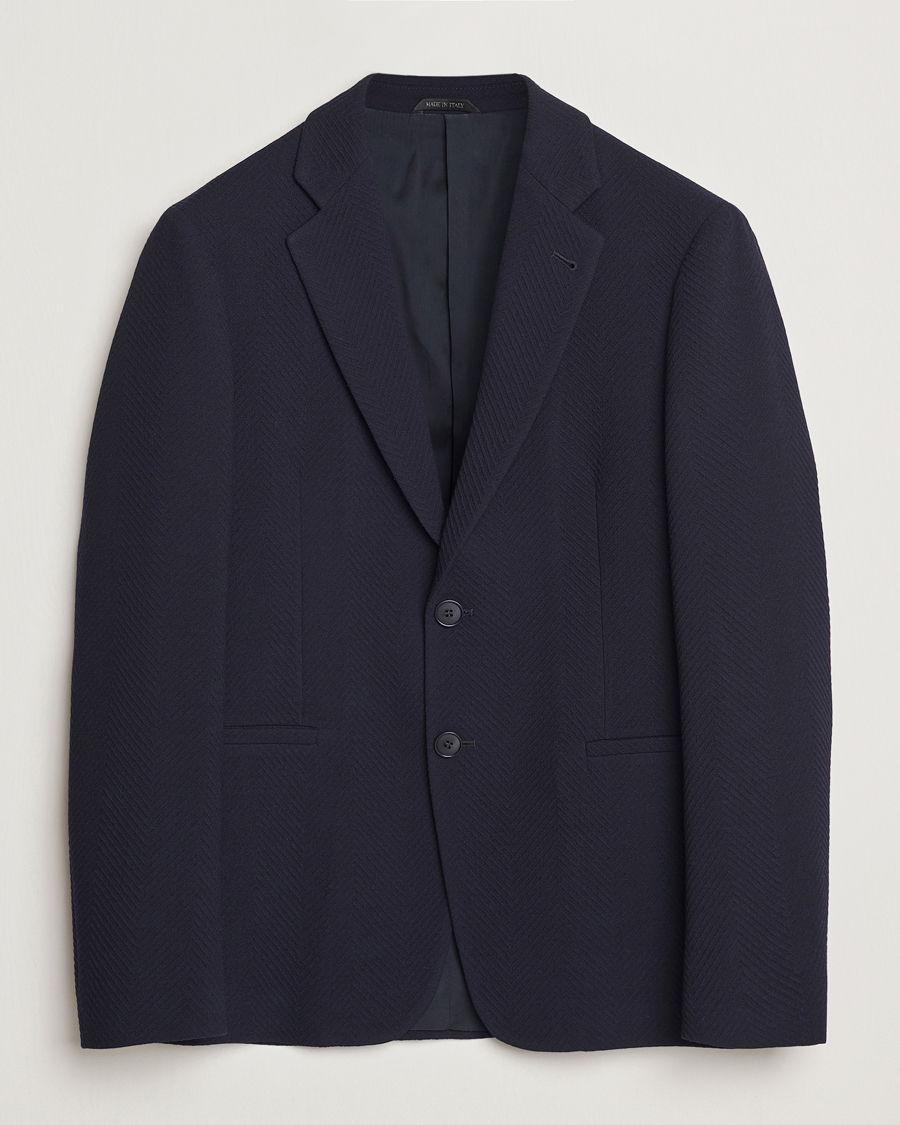 Men | Blazers | Giorgio Armani | Chevron Wool Stretch Blazer Navy