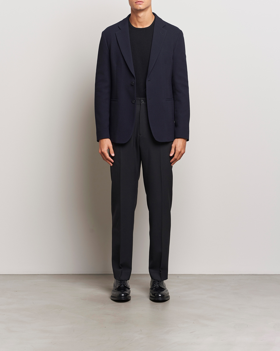 Men | Blazers | Giorgio Armani | Chevron Wool Stretch Blazer Navy