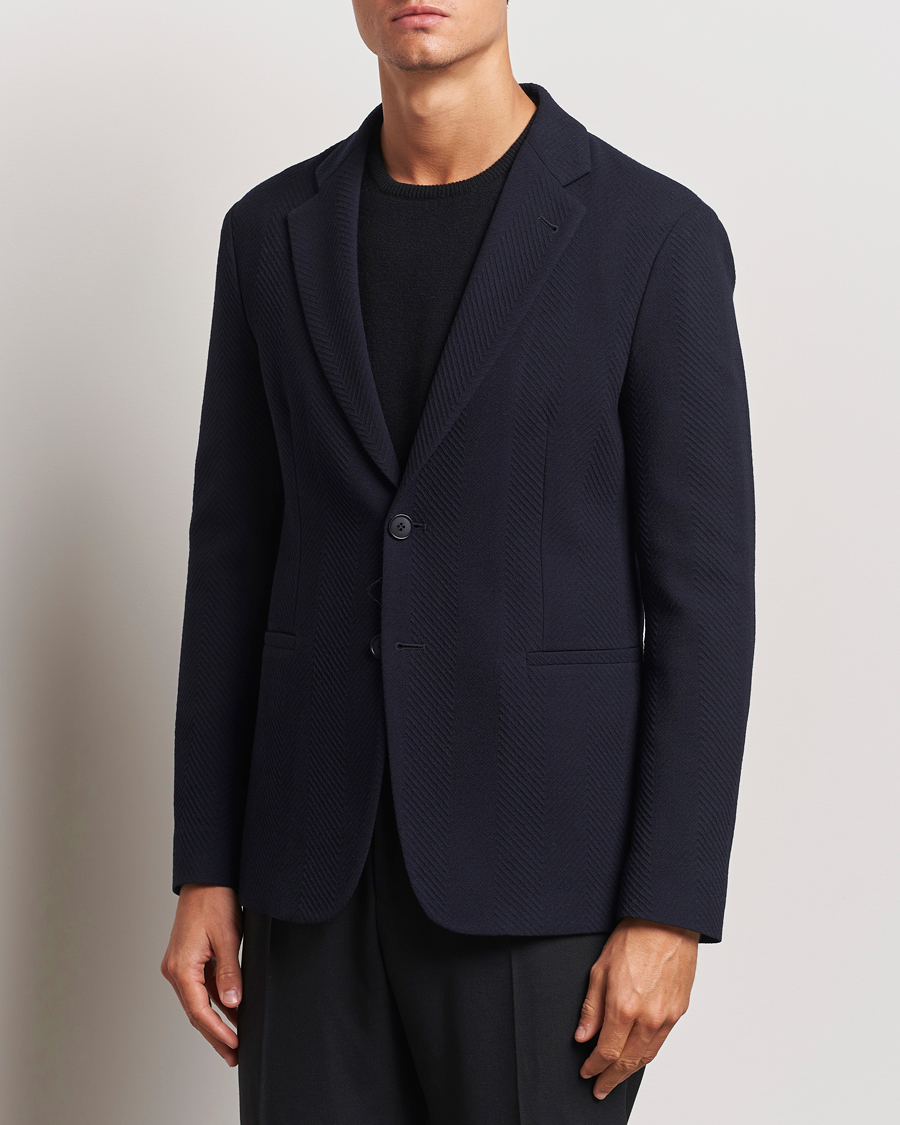 Men | Blazers | Giorgio Armani | Chevron Wool Stretch Blazer Navy