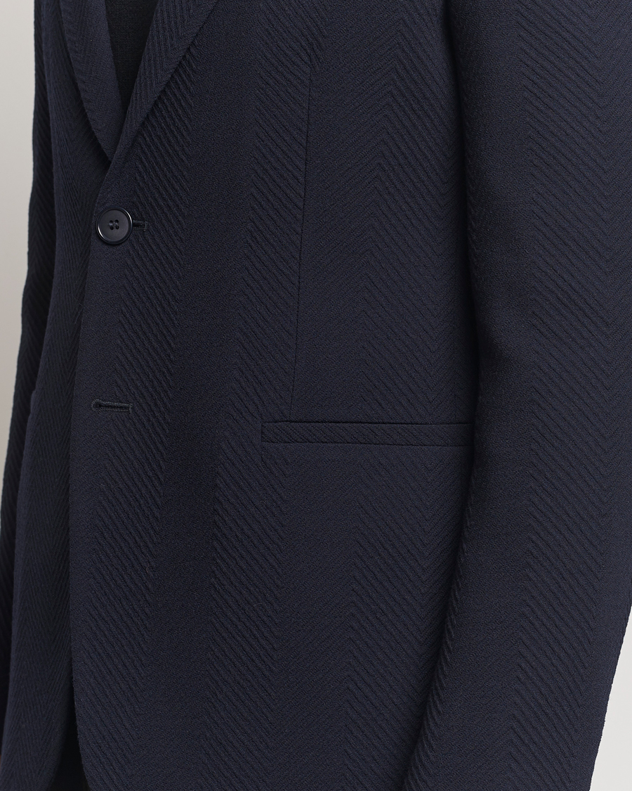 Men | Blazers | Giorgio Armani | Chevron Wool Stretch Blazer Navy