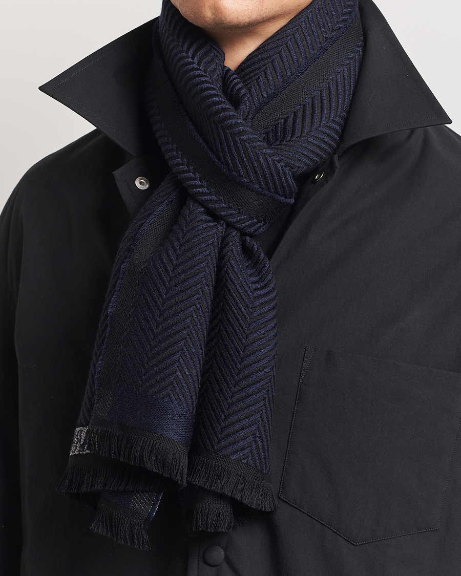 Giorgio Armani Wool Chevron Scarf Navy at CareOfCarl.com