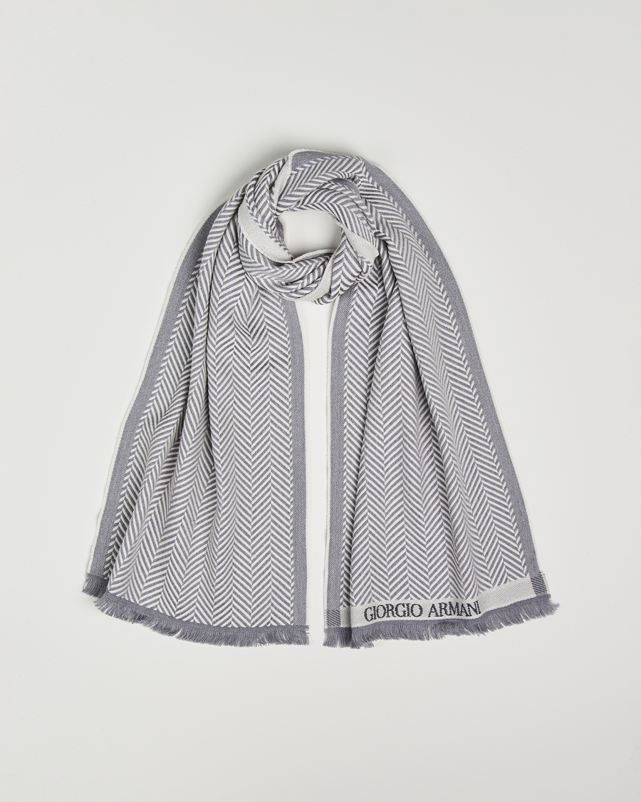 Men | Giorgio Armani Wool Chevron Scarf Light Grey | Giorgio Armani | Wool Chevron Scarf Light Grey