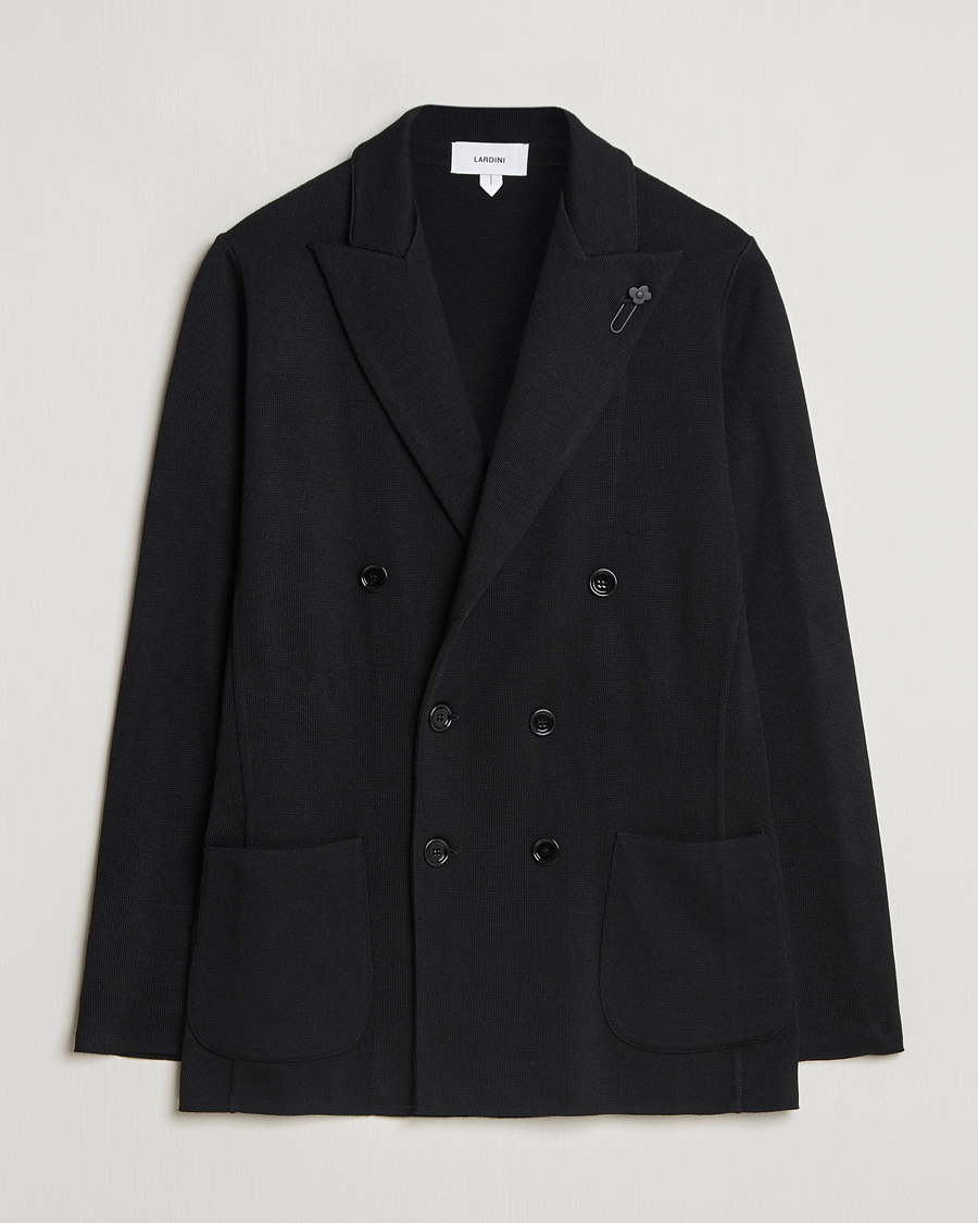 Men | Blazers | Lardini | Knitted Double Breasted Wool Blazer Black