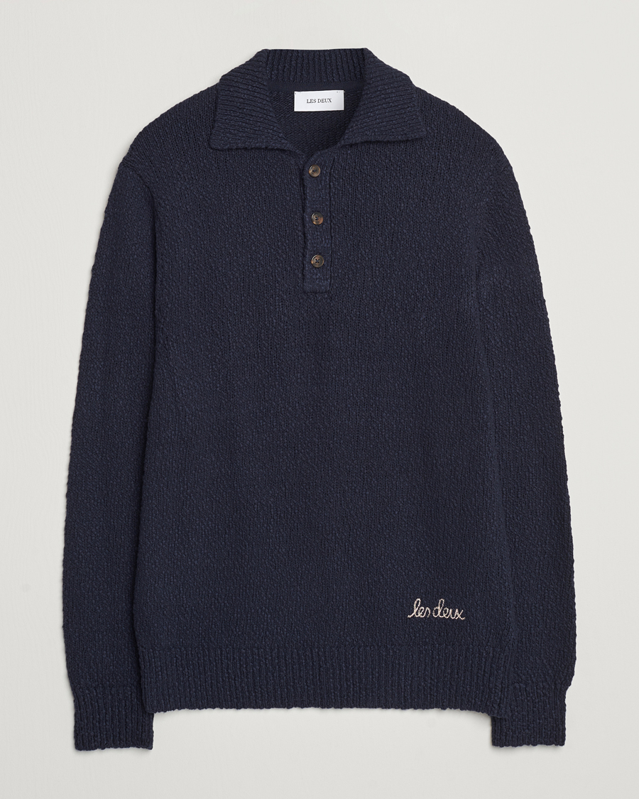 Men | Sweaters & Knitwear | LES DEUX | Errol Cotton Rugby Knit Dark Navy