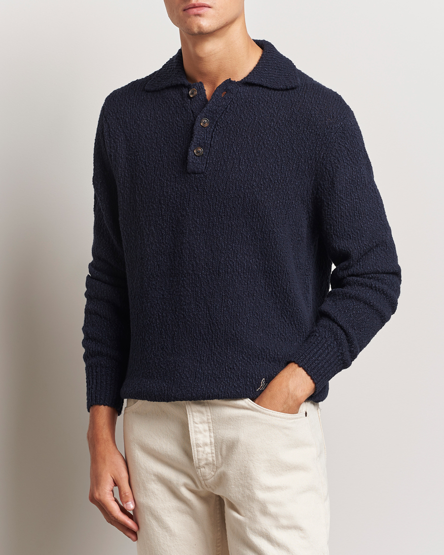 Men | Sweaters & Knitwear | LES DEUX | Errol Cotton Rugby Knit Dark Navy