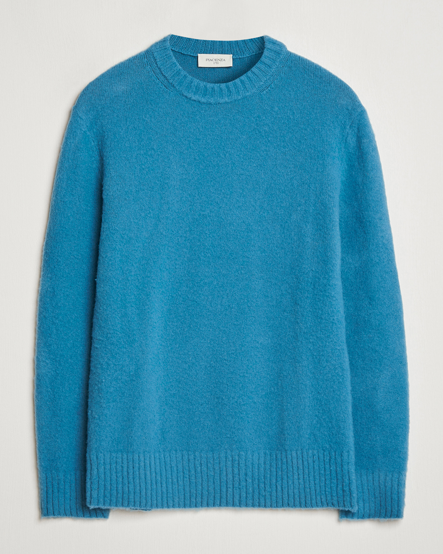 Men | Sweaters & Knitwear | Piacenza Cashmere | Brushed Wool Crew Neck Sky Blue