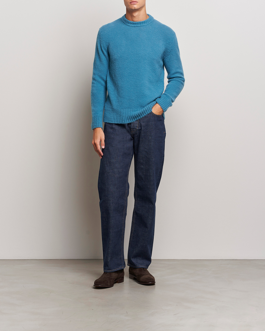 Men | Sweaters & Knitwear | Piacenza Cashmere | Brushed Wool Crew Neck Sky Blue