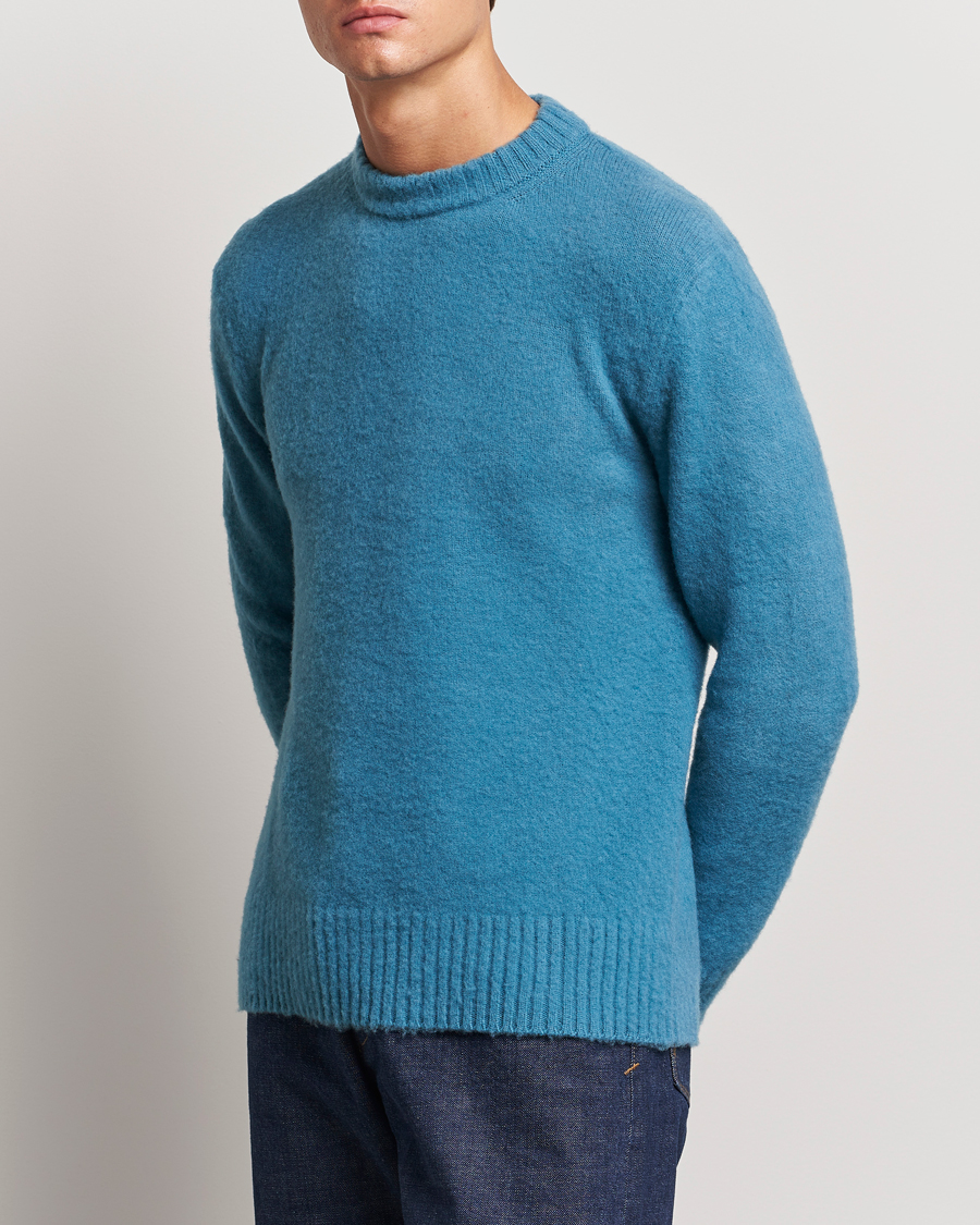 Men | Sweaters & Knitwear | Piacenza Cashmere | Brushed Wool Crew Neck Sky Blue
