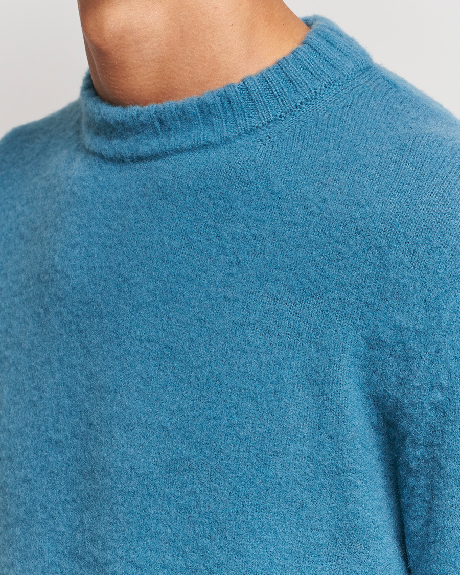 Men | Sweaters & Knitwear | Piacenza Cashmere | Brushed Wool Crew Neck Sky Blue