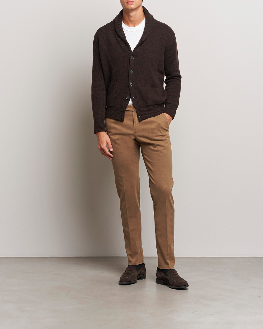 Men | Trousers | PT01 | Slim Fit Pleated Cotton Trousers Brown