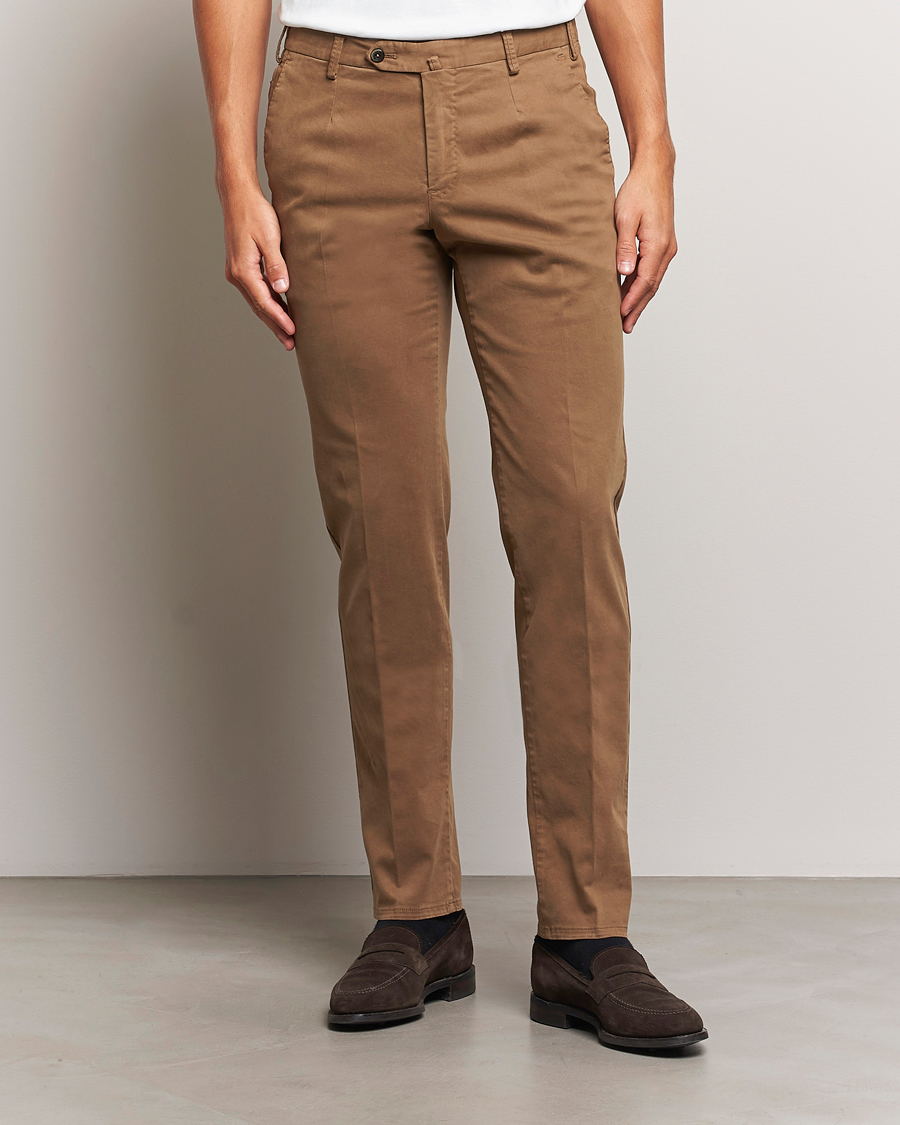 Men | Trousers | PT01 | Slim Fit Pleated Cotton Trousers Brown
