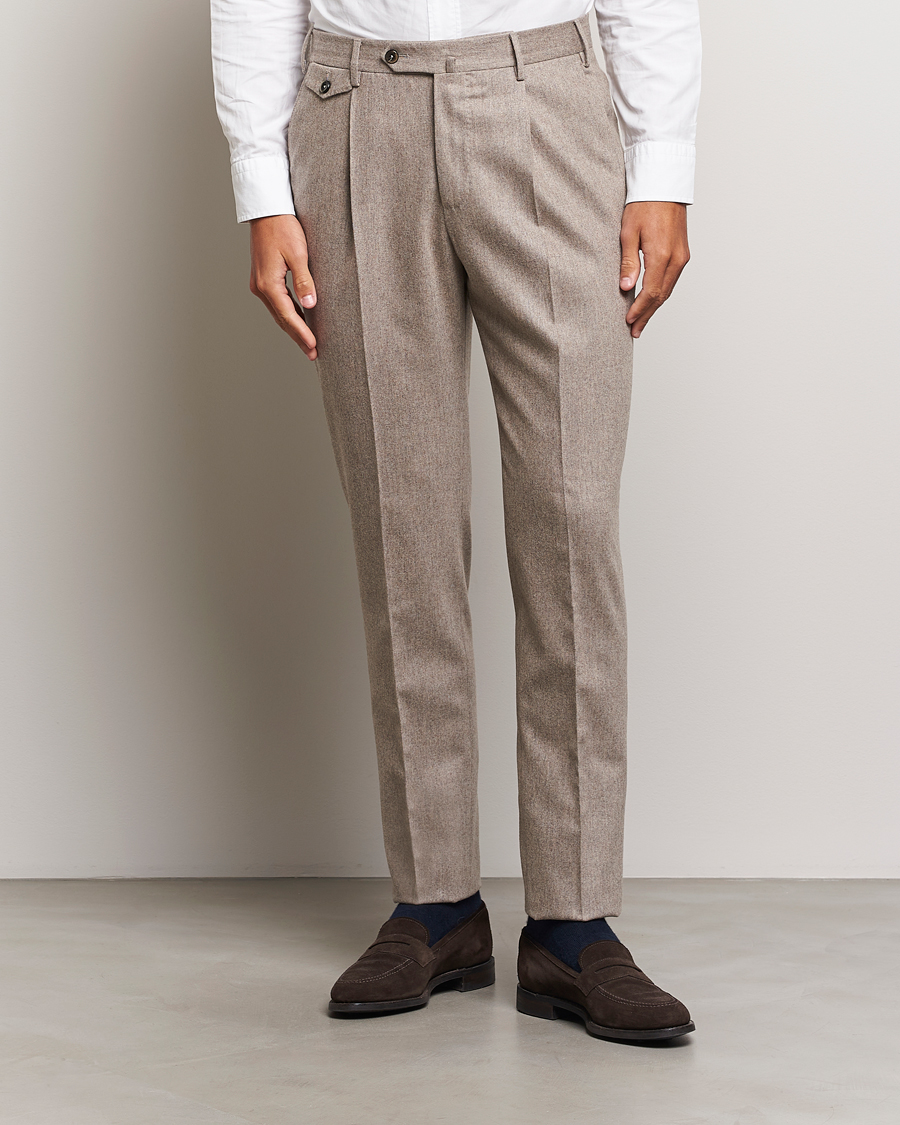 Men | Trousers | PT01 | Slim Fit Pleated Wool/Cashmere Trousers Beige