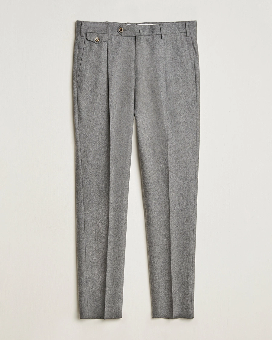 Men | Trousers | PT01 | Slim Fit Pleated Wool/Cashmere Trousers Grey Melange