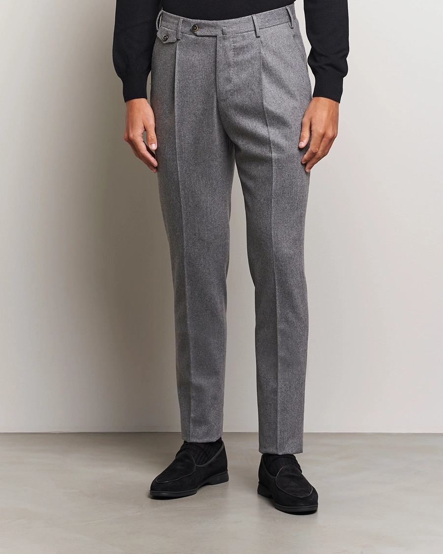 Men | Trousers | PT01 | Slim Fit Pleated Wool/Cashmere Trousers Grey Melange