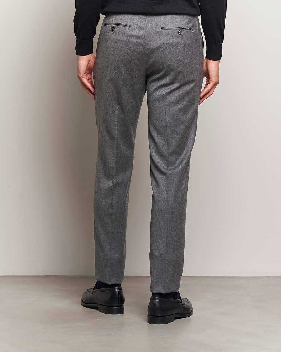Men | Trousers | PT01 | Slim Fit Pleated Flannel Trousers Grey Melange