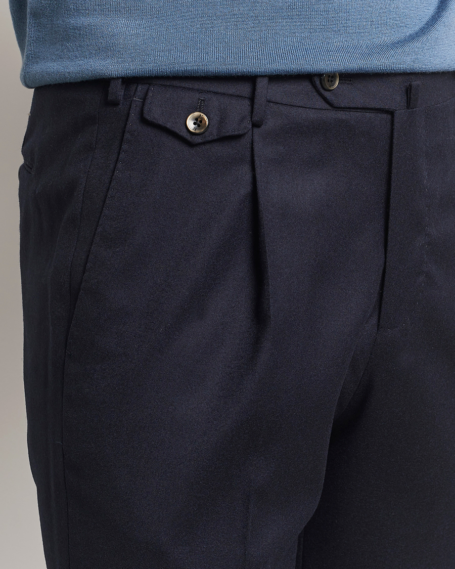 Men | Trousers | PT01 | Slim Fit Pleated Flannel Trousers Navy
