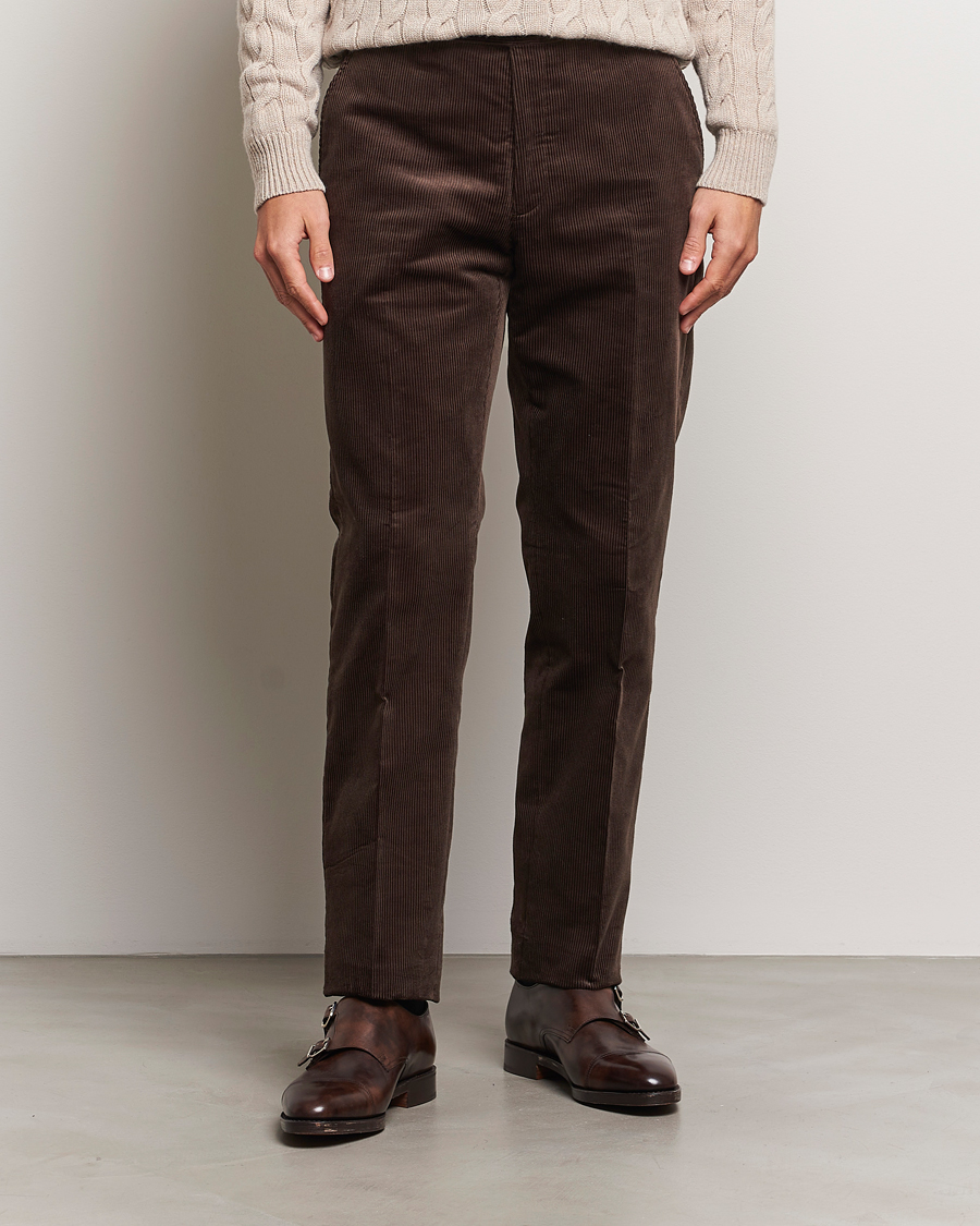 Men | Trousers | Ralph Lauren Purple Label | Wale Corduroy Trousers Brown
