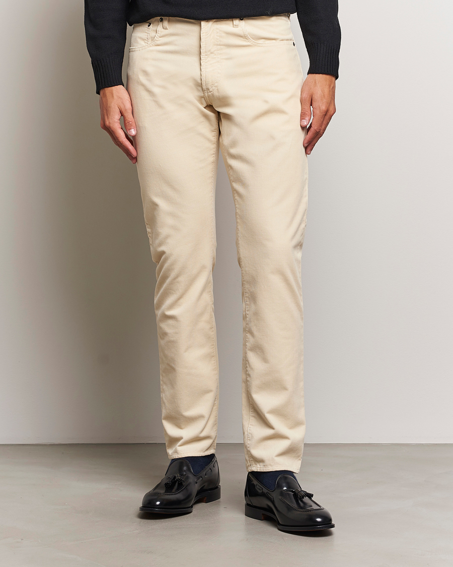 Men | Trousers | Ralph Lauren Purple Label | Slim Fit 5-Pocket Corduroy Pants Cream