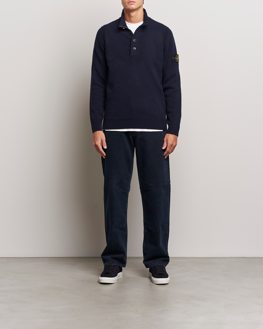Stone Island Knitted Lambswool Half Button Zip Navy Blue at