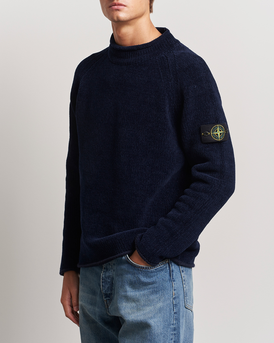 Stone Island Cotton Chenille Mock Neck Navy Blue at CareOfCarl.com