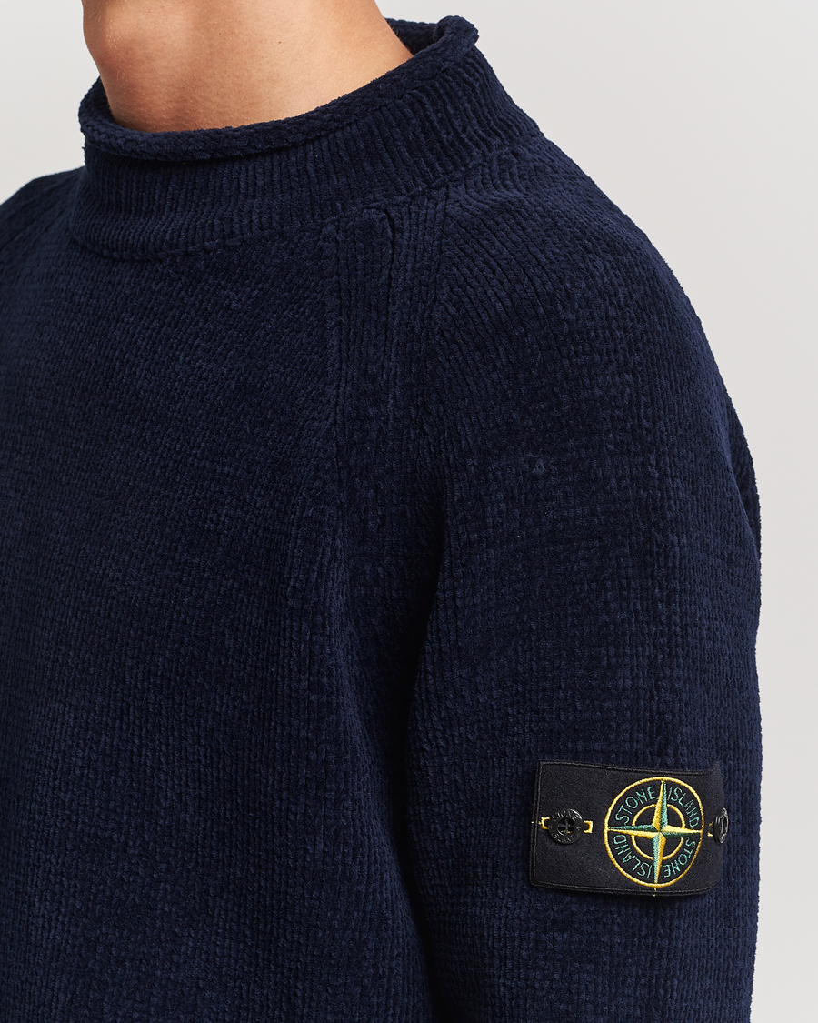 Stone Island Cotton Chenille Mock Neck Navy Blue at CareOfCarl.com