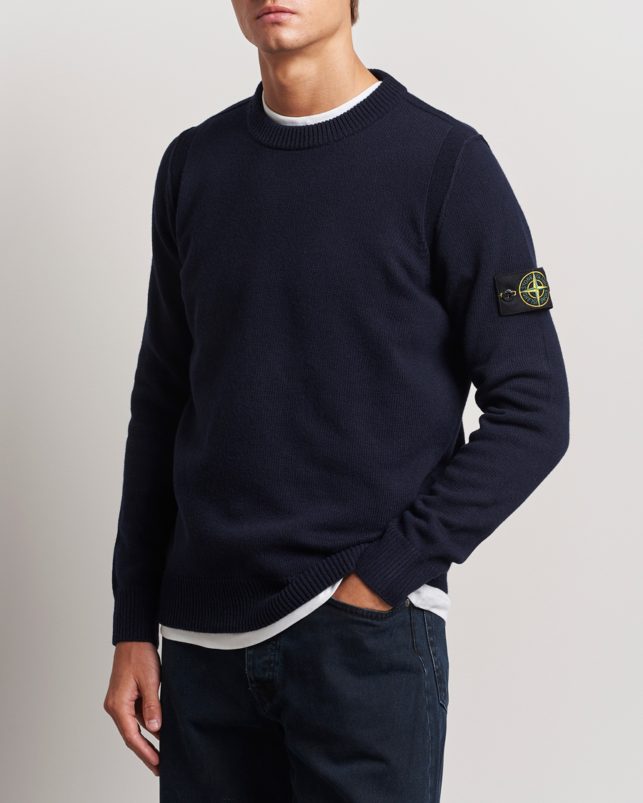Men | Sweaters & Knitwear | Stone Island | Knitted Lambwool Sweater Navy Blue