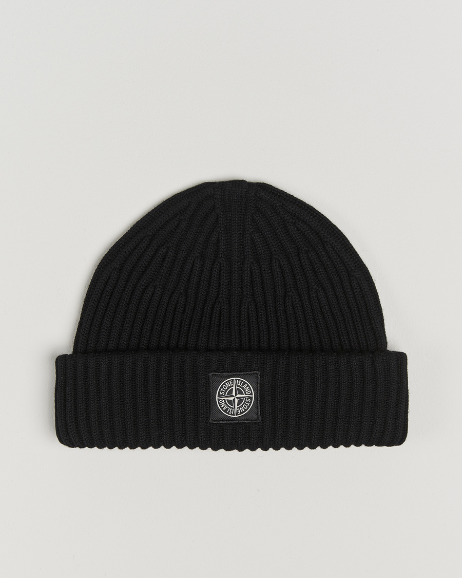 Men | Stone Island Full Rib Wool Beanie Black | Stone Island | Full Rib Wool Beanie Black