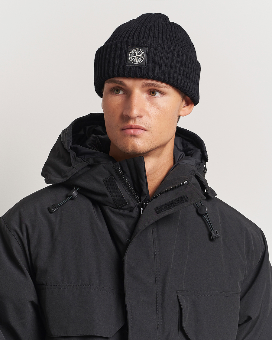 Men | Stone Island Full Rib Wool Beanie Black | Stone Island | Full Rib Wool Beanie Black
