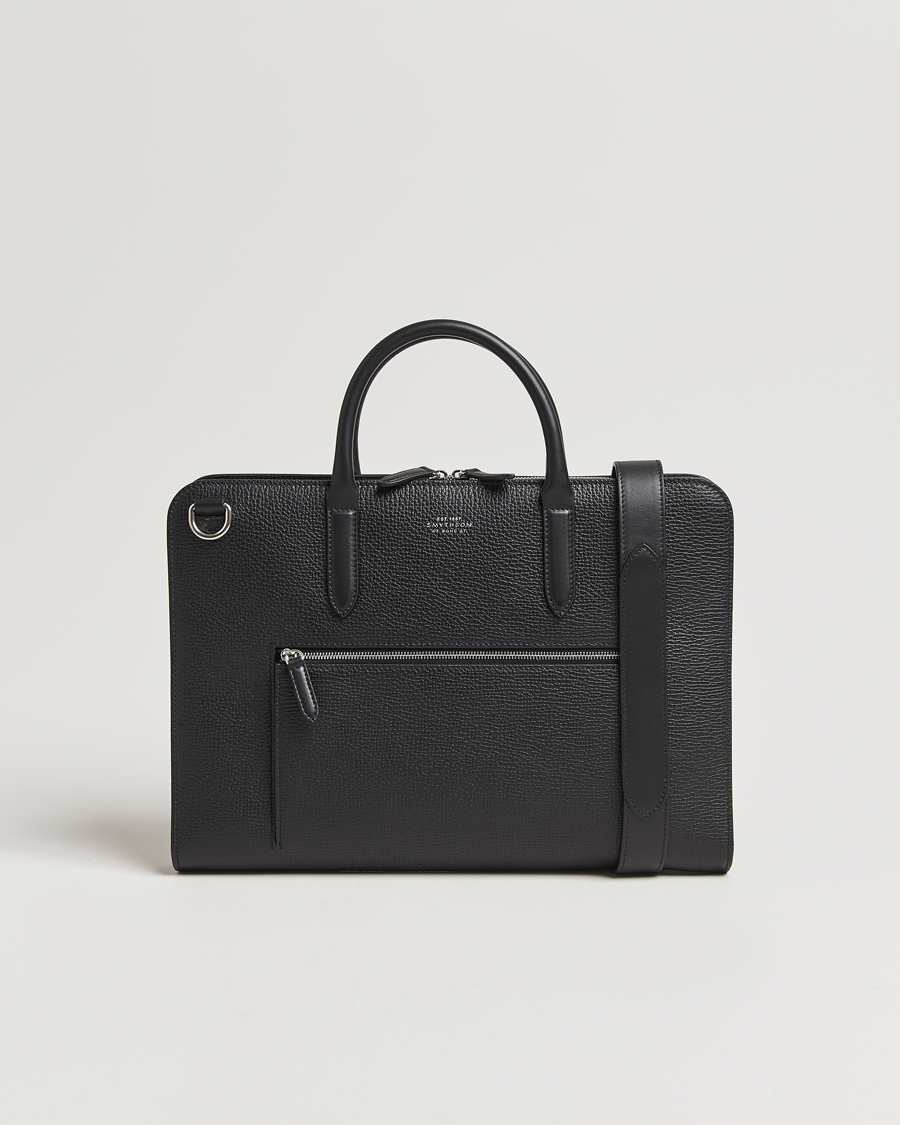 Smythson Ludlow Ultra Slim Brefcase With Zip Front Black at